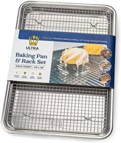 Oven-Safe Baking Pan With Cooling Rack Set - Quarter Sheet Pan Size - Includes Premium Aluminum Baking Sheet And 100% Stainless Steel Baking Rack For Oven - Durable, Easy Clean, Commercial Quality -Wilton Shop 51ILprwRQsL. AC