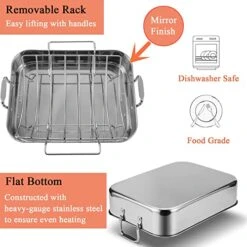 Stainless Steel Roasting Pan With Rack, 16.5 Inch Rectangular Turkey Roaster Lasagna Pan For Roasting Turkey, Chicken, Meat & Vegetables, Non-toxic & Heavy Duty, Easy Clean & Dishwasher Safe 12 Stainless Steel Roasting Pan With Rack, 16.5 Inch Rectangular Turkey Roaster Lasagna Pan For Roasting Turkey, Chicken, Meat & Vegetables, Non-toxic & Heavy Duty, Easy Clean & Dishwasher Safe -Wilton Shop 51IYf3DUMHL