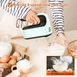 9-Speed Digital Hand Mixer Electric, 400W Powerful DC Motor, Baking Mixer Handheld With Snap-On Storage Case, Touch Button, Turbo Boost, 5 Stainless Steel Accessories, Flat Beaters, Dough Hooks, Whisk (Ice Blue)