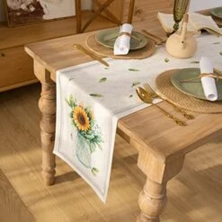 Sunflower Table Runner,Flower Tabletop Collection,Farmhouse Green Leaves Floral Dresser Scarf,for Spring Summer Home Dining Room Decor 13" X 72" -Wilton Shop 51IcecXLJ6L
