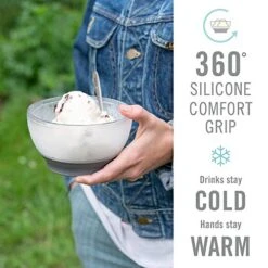 Ice Cream Freeze Bowl, Set Of 2 Double Walled Insulated Freezer Gel Chiller Kitchen Accessory For Dessert, Dip, Cereal, With Comfort Silicone Grip, Plastic, Grey -Wilton Shop 51J2XHOehUL