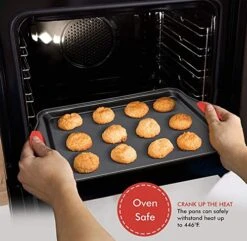 Baking Pan 8 Piece Set Nonstick Carbon Steel Oven Bakeware Kitchen Set With Silicone Handles, Cookie Sheet, 2 Round Cake Pans, Square Pan, Loaf Pan, Deep Dish Pan, Pizza Crisper, Muffin Pan By PERLLI -Wilton Shop 51JGxsOx7wL