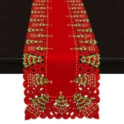Embroidered Christmas Holiday Holly Tree Table Runner, Dresser Scarf, Rectangular 16 X 72 Inch -Wilton Shop 51JOabl4nGL