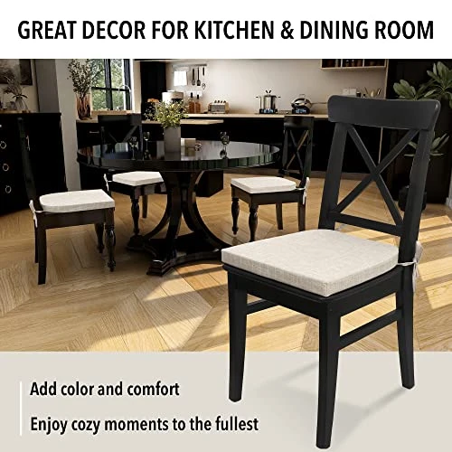 Chair Pads With Ties For Dining Room Chairs Set Of 4 High Density Foam Padded Cushion Non Slip U Shaped Kitchen Chair Seat Cushions 16x16.5 Inch White Beige 6 Chair Pads With Ties For Dining Room Chairs Set Of 4 High Density Foam Padded Cushion Non Slip U Shaped Kitchen Chair Seat Cushions 16x16.5 Inch White Beige - Image 4