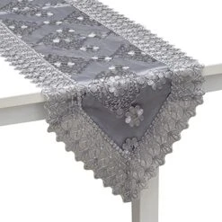 Hop LC Grey Farmhouse Table Runner 72 Inches Long For Dining Paisley Doilies Embroidered Boho Style Polyester Room Decor Kitchen Rustic Lace Tablecloth For Wedding Decorations -Wilton Shop 51JbPAVESAL. AC