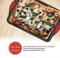 Baking Pan 8 Piece Set Nonstick Carbon Steel Oven Bakeware Kitchen Set With Silicone Handles, Cookie Sheet, 2 Round Cake Pans, Square Pan, Loaf Pan, Deep Dish Pan, Pizza Crisper, Muffin Pan By PERLLI -Wilton Shop 51JdcQAjLCL