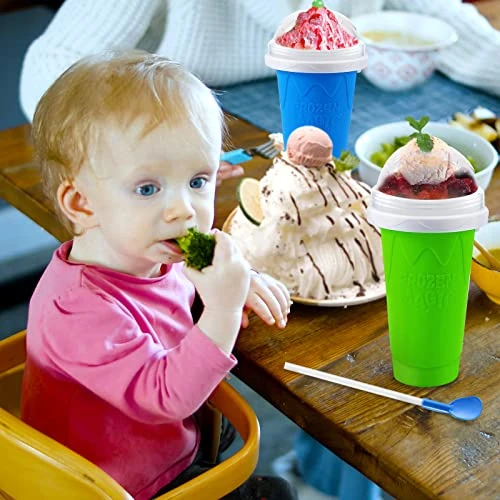 2PC Slushie Maker Cup,DIY Frozen Magic Slushy Cup,Double Layers Silica Smoothie Pinch Ice Cup,Quick Cooling Cup Homemade Milk Shake Ice Cream Maker (Blue+Green) 7 2PC Slushie Maker Cup,DIY Frozen Magic Slushy Cup,Double Layers Silica Smoothie Pinch Ice Cup,Quick Cooling Cup Homemade Milk Shake Ice Cream Maker (Blue+Green) - Image 5