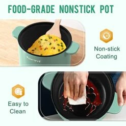Wit Electric Hot Pot, 1.5L Non-stick Ramen Cooker, Multi-Function Electric Pot For Pasta, Noodles, Steak, Egg, Electric Cooker With Dual Power Control, Over-Heating And Boil Dry Protection, Green -Wilton Shop 51Jo4q8tznL