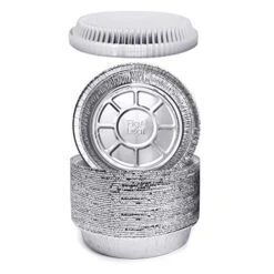 (45 Pack) Premium 9-Inch Round Foil Pans With Plastic Dome LIDS L Heavy Duty L Disposable Aluminum Tin For Roasting, Baking, Cake Or Cooking