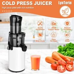 Cold Press Juicer Machine, Compact Slow Masticating Juicer With 3.1" Wide Feed Chute, Slow Juicer Extractor For Fruit And Vegetable, Easy Clean Slow Juicer Cold Press For Home Use With Brush & Cups -Wilton Shop 51K1PWGEb8L