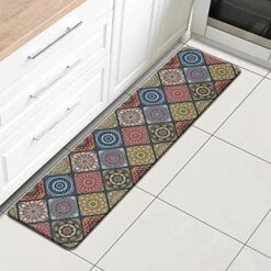 QiyI Floor Comfort Mat 1 Piece Kitchen Rug PVC Leather Waterproof Oil Proof Runner Rug Non Skid Laundry Standing Mat Anti Fatigue Foam Cushioned Doormat 17" W X 71" L - Ethnic Traditional Pattern -Wilton Shop 51K4uzSBHuL