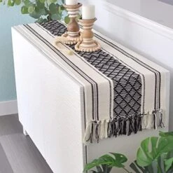 Dining Table Runner With Tassels 14 X 90 Inches, Blue & Cream | Woven Washable Console Table Runner/Dresser Scarf, Farmhouse Long Bohemian Table Top Decorations With Fringe For Holiday Party -Wilton Shop 51K5VufcCjL. AC
