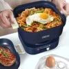 GREECHO 1.5L Electric Hot Pot With Grill, Non-Stick MIni Pot With 4 Mode Multifunction, Frying Pan, Steamer And Noddle Cooker, 4 Temperature Control Electric Pot With 2 Voltage Conversion, Shabu Shabu Hot Pot Electric For Ramen Lovers, Airline Crews And Travelers, Matte Blue -Wilton Shop 51KDCBPKQjL