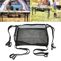 Portable Folding Net Bag For Camping And Hiking - Adjustable Table Storage Mesh Bag In Black -Wilton Shop 51KE8AjB6iL