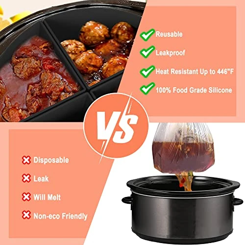 Fuezllno 4 Pack Slow Cooker Divider Liner Fit 6 QT, Reusable & Leakproof Silicone Divider, Dishwasher Safe Cooking Liner For 6 Quart Pot 5 Fuezllno 4 Pack Slow Cooker Divider Liner Fit 6 QT, Reusable & Leakproof Silicone Divider, Dishwasher Safe Cooking Liner For 6 Quart Pot - Image 3