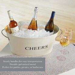 Rustic Farmhouse Decor Ice Bucket & Galvanized Cheers Beverage Tub For Parties, 6.3 Gallons, Cream -Wilton Shop 51KNnhMts3L