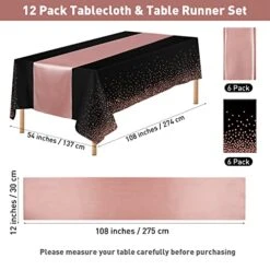 6 Pack Satin Sequin Table Runner, 6 Pack Tablecloth Set 12x108 Inch Smooth Table Runner 54x108 Inch Plastic Table Cover For Party Birthday Wedding Decor, Black And Rose Gold 12 6 Pack Satin Sequin Table Runner, 6 Pack Tablecloth Set 12x108 Inch Smooth Table Runner 54x108 Inch Plastic Table Cover For Party Birthday Wedding Decor, Black And Rose Gold -Wilton Shop 51KVtm2XgLL