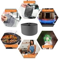 3 Grids Crock Pot Divider Insert,Slow Cooker Divider Liner Fit 6 QT Crock Pot, Reusable & Leakproof Silicone Crock Pot Divider, Dishwasher Safe Cooking Liner For 6 Quart Pot -Wilton Shop 51Khk8hapSL