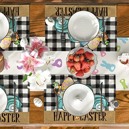 Buffalo Plaid Carrot Egg Truck Daisy Happy Easter Placemats Set Of 4, 12x18 Inch Seasonal Table Mats For Party Kitchen Dining Decoration 3 Buffalo Plaid Carrot Egg Truck Daisy Happy Easter Placemats Set Of 4, 12x18 Inch Seasonal Table Mats For Party Kitchen Dining Decoration