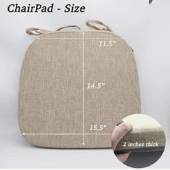 Chair Cushion With Ties For Dining Chairs - Indoor Non Slip Kitchen Room Metal Wooden Bar Seat Pads With Machine Washable Cover [14.5 X 15.5 X 2 Inches] - Dark Beige -Wilton Shop 51KpCVvQaFL