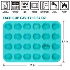 Silicone Muffin Pan - 24 Mini Cupcake Pan Silicone Molds BPA Free 100% Food Grade Mini Muffin Pan, Pinch Test Approved, Pack Of 2