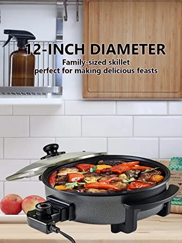 Nstick Electric Skillet - Aluminum Coated Grill Pan & Glass Lid Cover (12-Inch) 4 Nstick Electric Skillet - Aluminum Coated Grill Pan & Glass Lid Cover (12-Inch) - Image 2