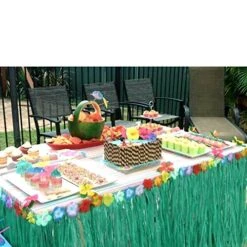 Hawaiian Table Skirt 11ft Long Stretches To 30ft! | (29" Tall) Green Hibiscus Luau Party Decoration | Tropical Theme Decor (1 Table Skirt) -Wilton Shop 51LB2JdPdPL