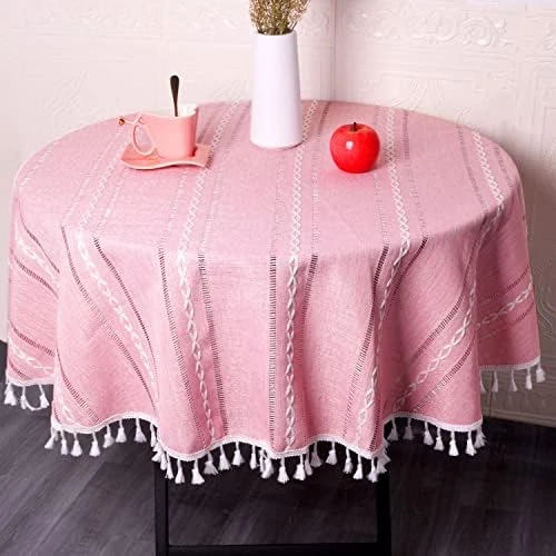 Solid Color Tassel Heavy Weight Cotton Linen Tablecloth For Rectangle Table (Square, 54 X 54 Inch, Gray) 16 Solid Color Tassel Heavy Weight Cotton Linen Tablecloth For Rectangle Table (Square, 54 X 54 Inch, Gray) - Image 14