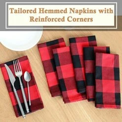 6 Buffalo Check Oversized Napkins (17x17 Inches) For Everyday Place Settings, Rustic Farmhouse Decor, Holidays, Family Dinners And BBQ's (Red Buffalo Check Plaid) -Wilton Shop 51LimCeOiCL