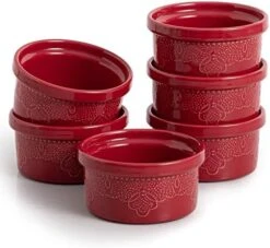 Ramekins, Lace Emboss Ramekin 8 Oz Oven Safe, Creme Brulee Set Of 6, Ceramic Souffle Dish For Baking Dessert And Cake (Navy Blue) -Wilton Shop 51LkMDspEBL. AC
