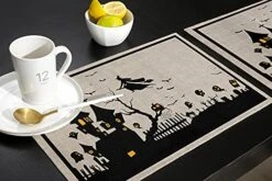 Halloween House Placemat Set Of 6, Haunted House Pumpkins Farmhouse Place Mats Non-Slip Heat-Insulated Witch Castle Table Mats Washable Linen Kitchen Placemats For Dining Table Scary Movie Nights -Wilton Shop 51LrbNkiZeS