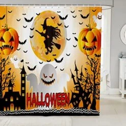Pumpkin Lantern Bathroom Shower Curtain Sets Black Bats Halloween Decoration,Gothic Spooky Ghost Fabric Shower Curtain For Kids Toddlers,Cartoon Candle Candy Shower Curtain 72" Wx84 L -Wilton Shop 51M3PK3d6BL. AC