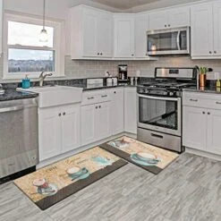 Coffee Theme Kitchen Rug Set 2 Pieces, Cushioned Anti-Fatigue Kitchen Floor Mats Waterproof Easy To Clean Comfort Standing Kitchen Mat Set (Beige) -Wilton Shop 51M47CW0yVL