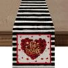 Valentines Day Table Runner, Watercolor Stripes Love Heart Table Runners For Valentines Day Decor, Holiday Wedding Kitchen Dining Table Runner For Party Home Decor (B 13x48‘’) -Wilton Shop 51M4qTqXEKL