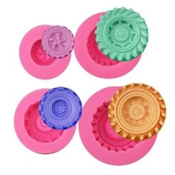 Rain 3D Round Tire Fondant Mold-Truck Wheel Shape Silicone Mold For Sugarcraft Cake Decoration, Chocolate, Candy, Polymer Clay, Soap, Jelly Etc-Set Of 4
