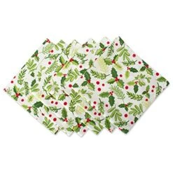 Boughs Of Holly Collection Decorative Holiday Dining Table & Kitchen Décor, Napkin Set, 20x20, Christmas Greenery, 6 Count
