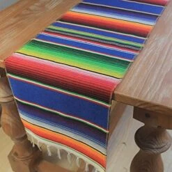 Mexican Serape Table Runner For Mexican Theme Party, Cinco De Mayo Fiesta Party, Day Of Death Decorations, Falsa Classic Striped Fringe Pattern Cotton Blanket, Purple,14x84 Inches -Wilton Shop 51MVswtFfrL. AC