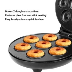 Donut Maker, 1000W Nonstick Surface Mini Donut Maker Machine Double Sided Heating Electric Doughnut Maker, Makes 7 Doughnuts, For Kids Breakfast Snacks Desserts, For Home Bakery (Black)