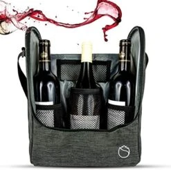 3 Wine Totes And Carriers Insulated Tumbler Bottle Wine Bag For Gift- High Capacity Storage 2 Wine Glasses Or Champagne (Grey Colour) -Wilton Shop 51McFEaDMEL. AC