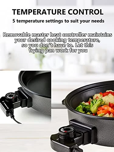 Nstick Electric Skillet - Aluminum Coated Grill Pan & Glass Lid Cover (12-Inch) 6 Nstick Electric Skillet - Aluminum Coated Grill Pan & Glass Lid Cover (12-Inch) - Image 4