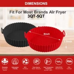 2-Pack Air Fryer Silicone Liners Pot For 3 To 5 QT, Silicone Air Fryer Liners Basket, Food Safe Air Fryer Oven Accessories, Reusable Air Fryer Silicone Liners Inserts (Top 8in,Bottom 6.8in) -Wilton Shop 51Mo9zxb4KL