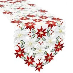 Christmas Poinsettia Table Runner For Holiday Decorations, Embroidered Holly Leaves 14 × 90 Inch -Wilton Shop 51MqhZG2awL