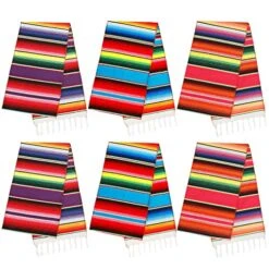 6 Pack Mexican Table Runners, 14 X100 Inch Rainbow Colors Large Boho Mexican Theme Party Decoration For Cinco De Mayo Fiesta Party Serape Table Runner Red And Blue