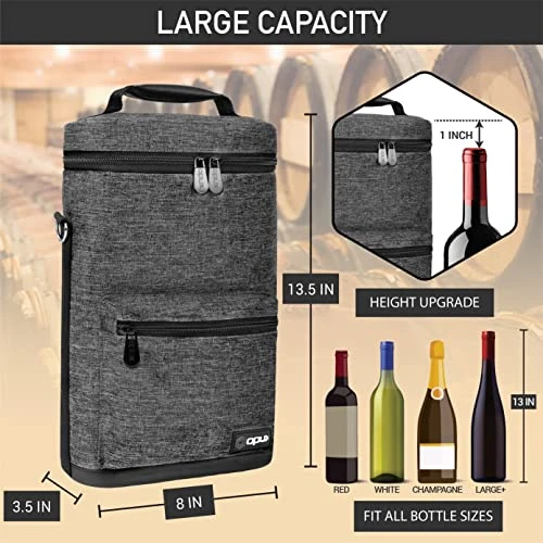 OPUX 2 Bottle Wine Carrier Tote | Insulated Leakproof Wine Cooler Bag For Travel Picnic BYOB | Padded Portable Wine Carrying Bag With Shoulder Strap, Wine Gifts - Charcoal Grey 3 OPUX 2 Bottle Wine Carrier Tote | Insulated Leakproof Wine Cooler Bag For Travel Picnic BYOB | Padded Portable Wine Carrying Bag With Shoulder Strap, Wine Gifts - Charcoal Grey