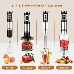 Immersion Blender Handheld 4 In 1 Hand Blender 500W Stepless Speed Stick Blender With Stainless Steel Blades, 750ml Chopper, 1000ml Chopper With Lid, Egg Whisk For Smoothie, Baby Food, Sauces -Wilton Shop 51NPDjetnEL
