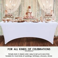 6 Pack Spandex Table Cover Fitted Spandex Tablecloths Stretch Table Cover Stretchy Table Cloth Washable Polyester Table Protector For Folding Rectangle Table, Wedding Party Or Event(White,6 Ft) -Wilton Shop 51NUtNMbJ6L