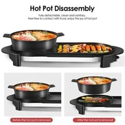 Electric Hot Pot With Grill Indoor Shabu-shabu Hotpot Korean BBQ Grill, Removable Hotpot Pot W/ Large Capacity Baking Tray, Smokeless Non-Stick Skillet Pan, Adjustable Temperature, 1-6 People 110V -Wilton Shop 51O49qrc4NL