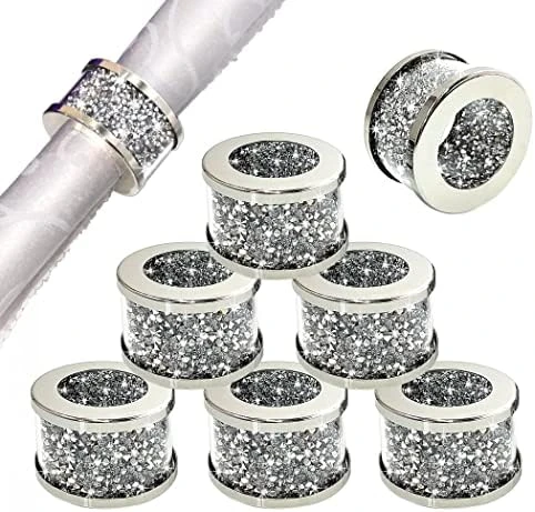 Ilver Diamond Glass Napkin Holder Stainless Steel Framed,Crystal Silver Napkin Rings Set Of 4 Pieces, Glam Serviette Buckles Cloth Holder Sparkle Bling Crushed Diamond Table Settings Home Decor 8 Ilver Diamond Glass Napkin Holder Stainless Steel Framed,Crystal Silver Napkin Rings Set Of 4 Pieces, Glam Serviette Buckles Cloth Holder Sparkle Bling Crushed Diamond Table Settings Home Decor - Image 6