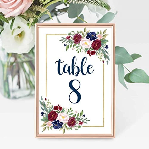 1-25 Burgundy Floral Table Number Double Sided Signs For Wedding Reception, Restaurant Birthday Party Set Calligraphy Printed Numbered Card Centerpiece Decoration Setting Reusable Frame Stand 4x6 Size 6 1-25 Burgundy Floral Table Number Double Sided Signs For Wedding Reception, Restaurant Birthday Party Set Calligraphy Printed Numbered Card Centerpiece Decoration Setting Reusable Frame Stand 4x6 Size - Image 4
