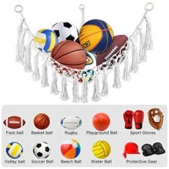 Ports Ball Storage Net Hammock For Hanging,Volleyballs Soccer Sport Equipment Organizer Storage Mesh,With Hook And Screw For Kids Bedroom Kids Room Playroom Storage (White) -Wilton Shop 51OQGnLxXsL